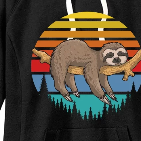 lazy Sloth Retro Sunset Women's Fleece Hoodie