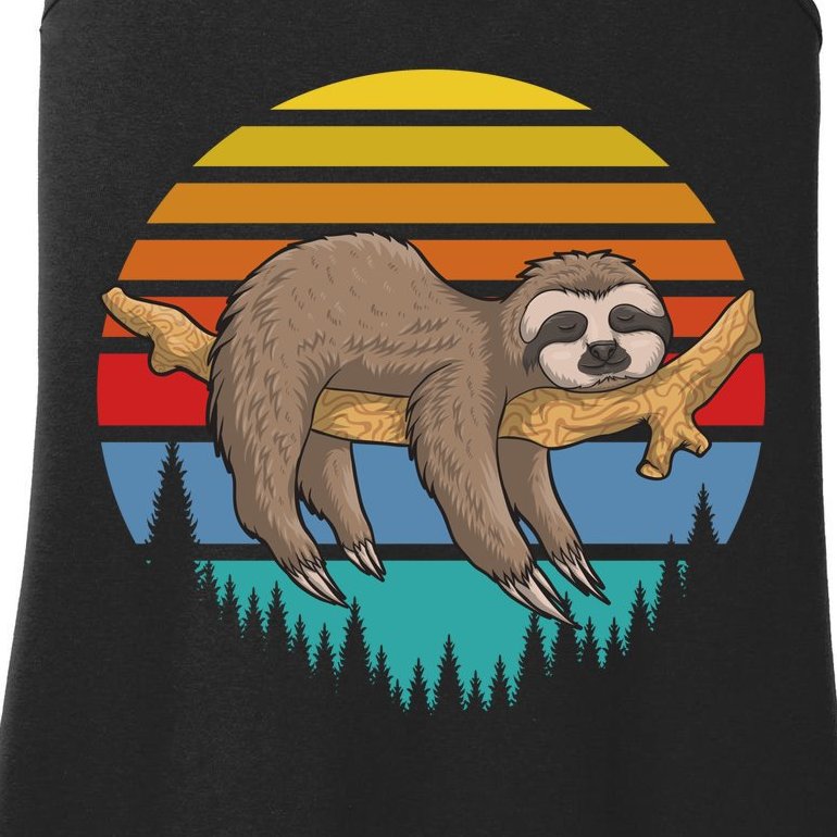 lazy Sloth Retro Sunset Ladies Essential Tank
