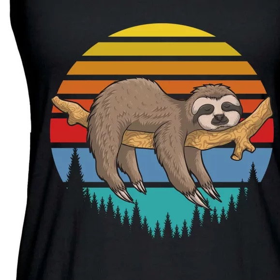 lazy Sloth Retro Sunset Ladies Essential Flowy Tank