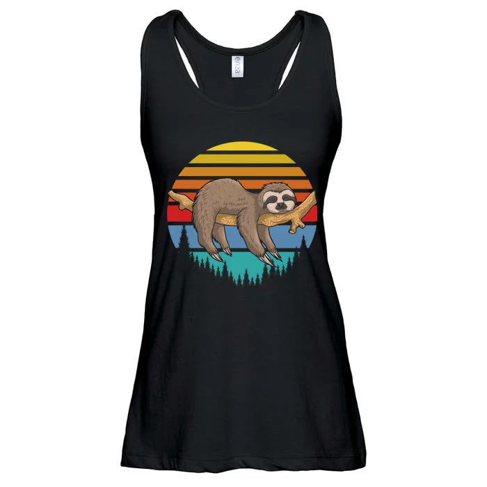 lazy Sloth Retro Sunset Ladies Essential Flowy Tank