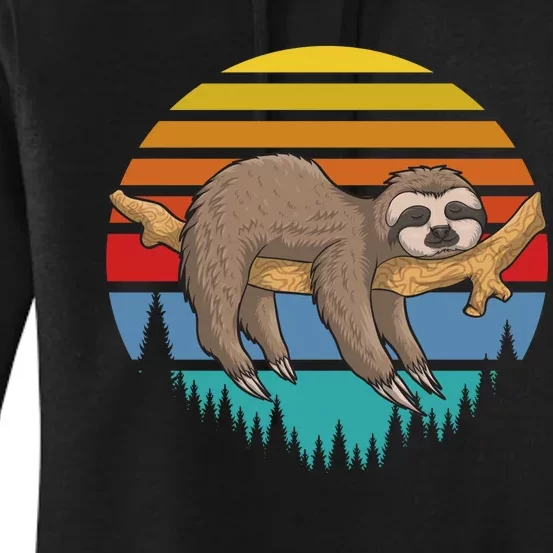 lazy Sloth Retro Sunset Women's Pullover Hoodie