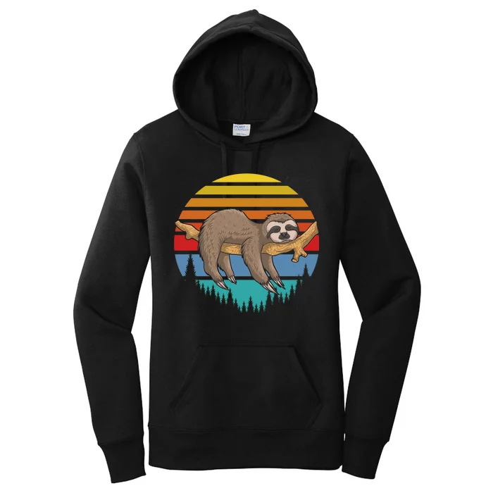 lazy Sloth Retro Sunset Women's Pullover Hoodie