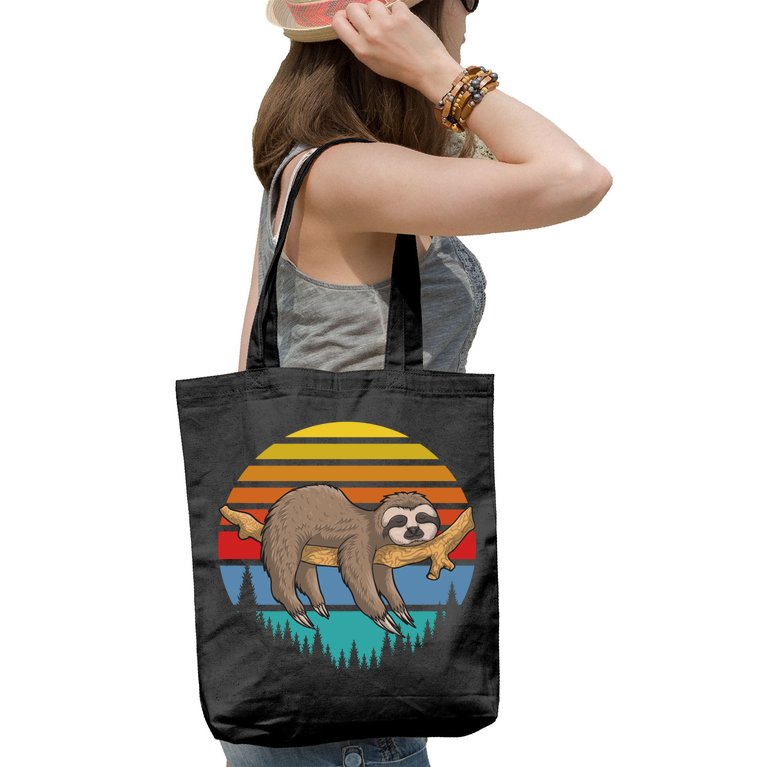 lazy Sloth Retro Sunset Tote Bag