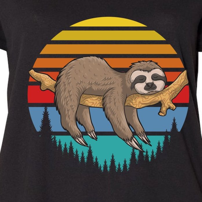 lazy Sloth Retro Sunset Women's Plus Size T-Shirt