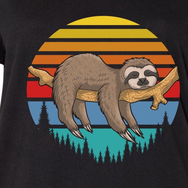 lazy Sloth Retro Sunset Women's V-Neck Plus Size T-Shirt