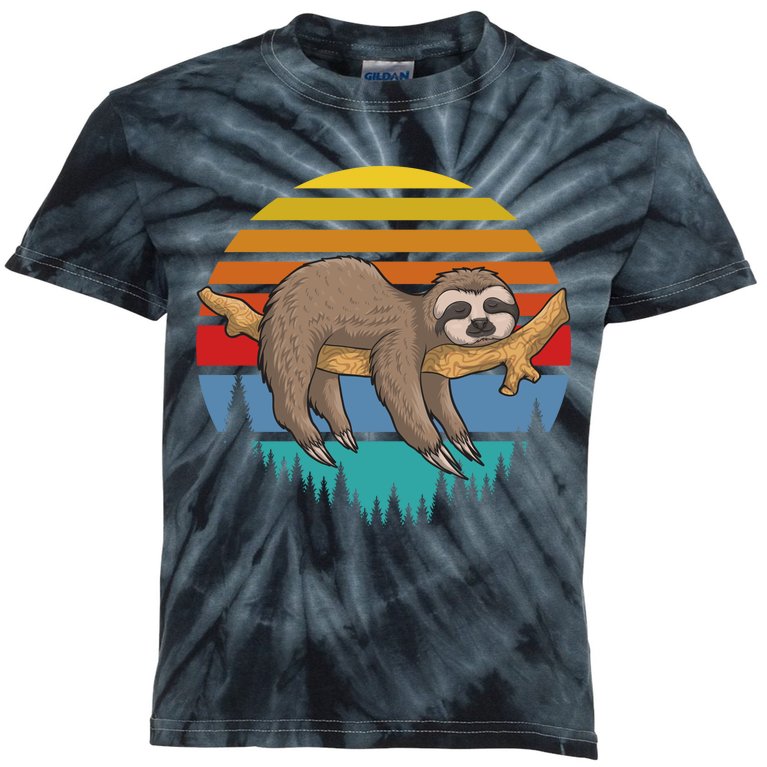 lazy Sloth Retro Sunset Kids Tie-Dye T-Shirt