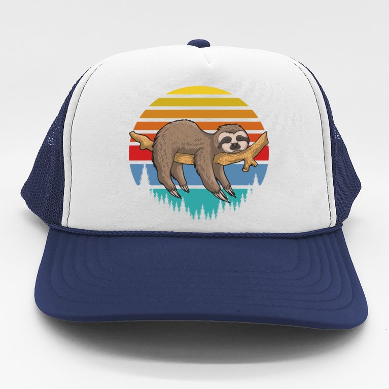 lazy Sloth Retro Sunset Trucker Hat