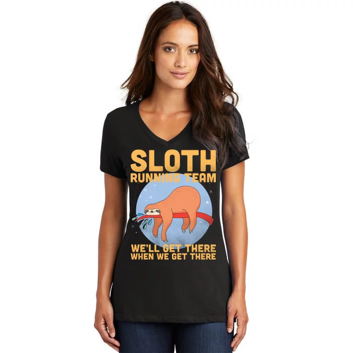 Lazy Sloth Running Team Distressed Women's V-Neck T-Shirt