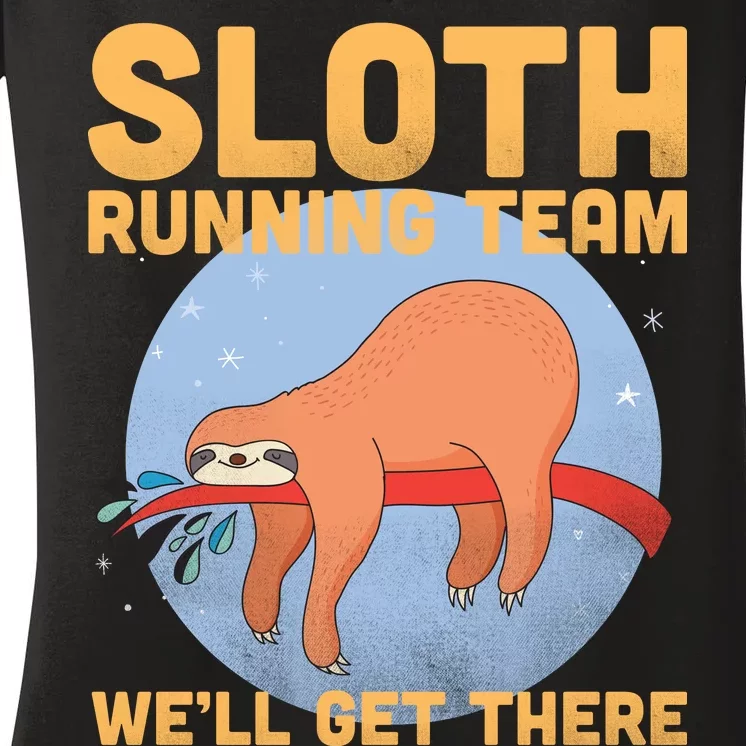 Lazy Sloth Running Team Distressed Women's V-Neck T-Shirt