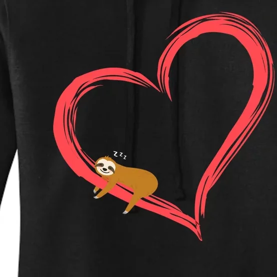 Lazy Sloth Sleeping On Heart Women's Pullover Hoodie