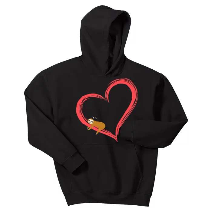 Lazy Sloth Sleeping On Heart Kids Hoodie