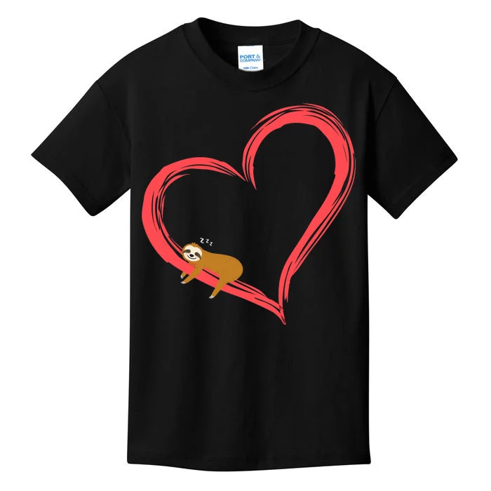 Lazy Sloth Sleeping On Heart Kids T-Shirt