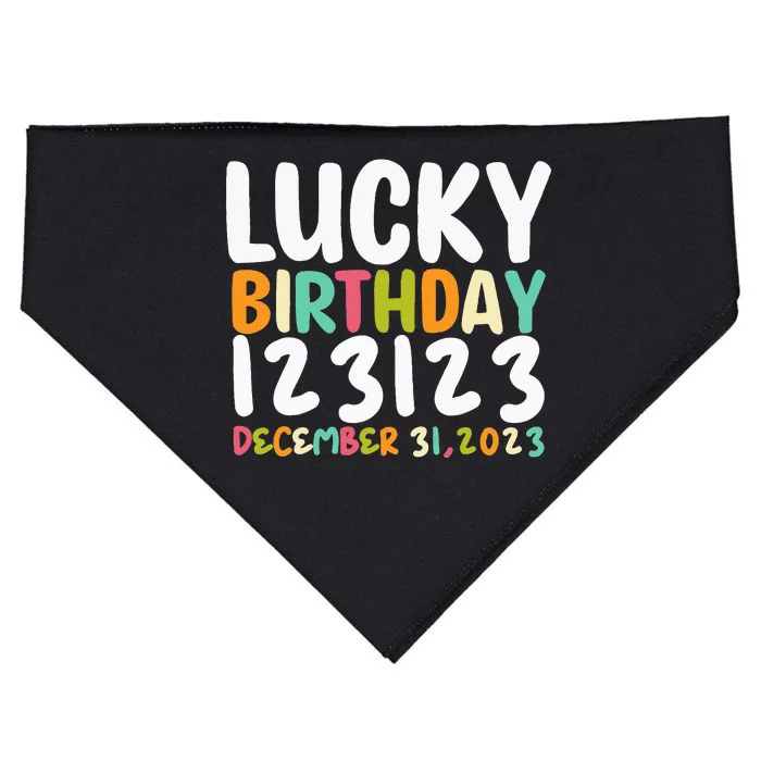 Lucky Birthday 123123 Happy New Year 2024 Birthday Party USA-Made Doggie Bandana