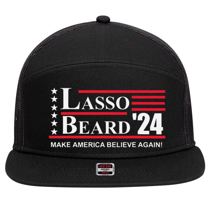 Lasso Beard 2024 Election Funny 7 Panel Mesh Trucker Snapback Hat