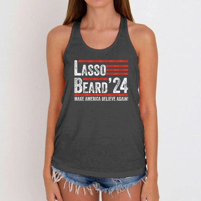 Lasso Beard 2024 , MAKE AMERICA BELIEVE AGAIN! Women's Knotted Racerback Tank