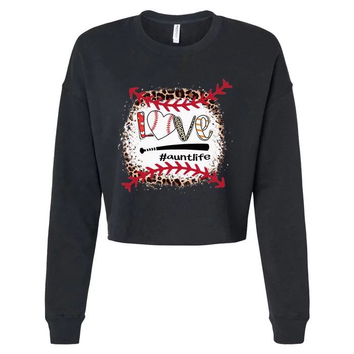 Love Baseball Aunt Tee Baseball Aunt Leopard Cropped Pullover Crew