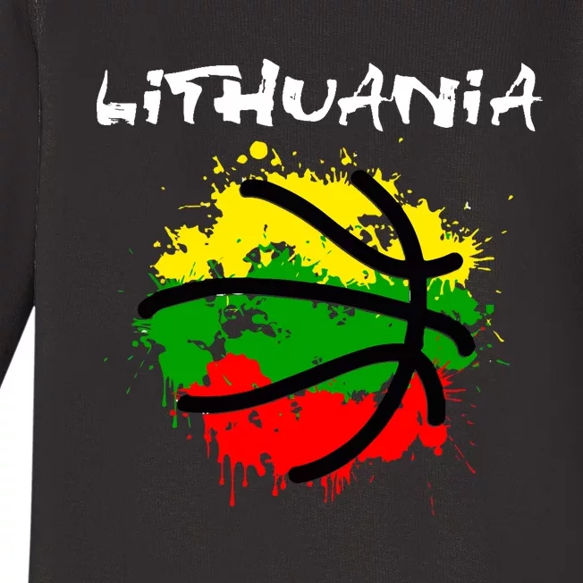 Lithuania Basketball Abstract - Lithuania Strong Basketball Baby Long Sleeve Bodysuit