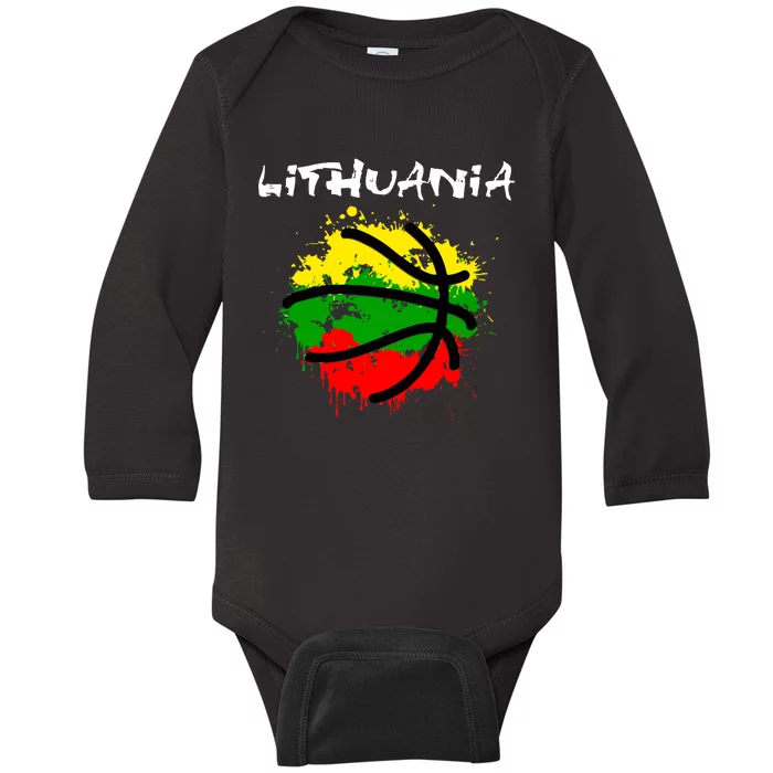 Lithuania Basketball Abstract - Lithuania Strong Basketball Baby Long Sleeve Bodysuit