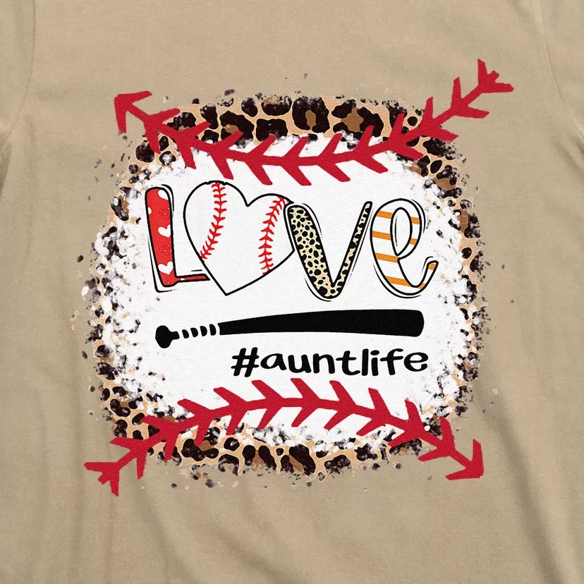 Love Baseball Aunt Tee Baseball Aunt Leopard Print Bleached T-Shirt