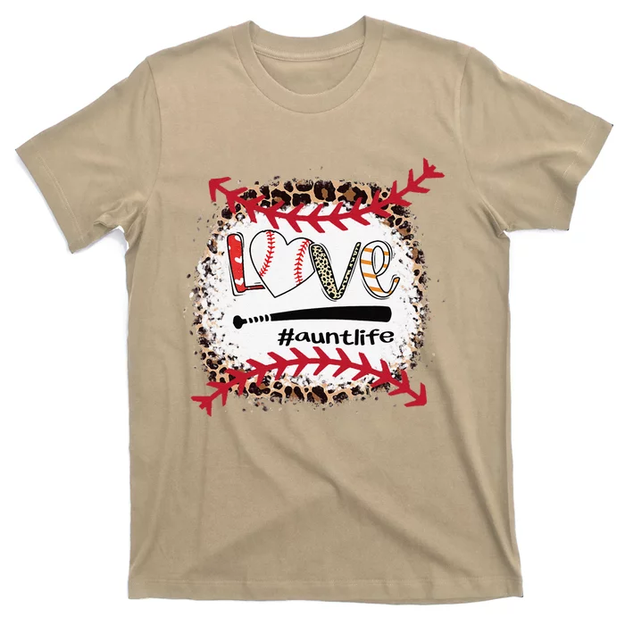 Love Baseball Aunt Tee Baseball Aunt Leopard Print Bleached T-Shirt