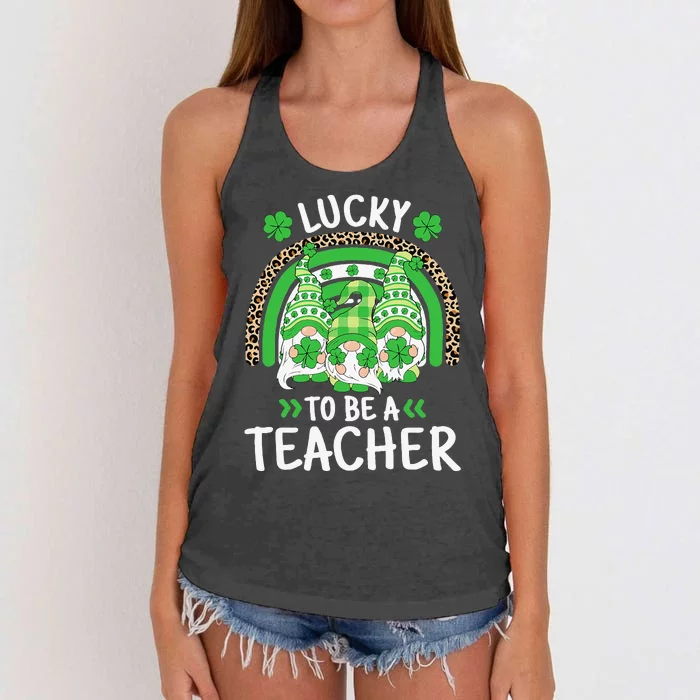 Luckyo Be Aeacher St Patricks Day Rainbow Shamrock Gnome Women's Knotted Racerback Tank