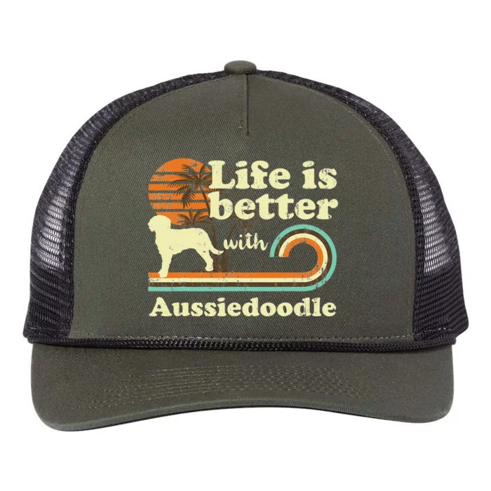 Life Better Aussiedoodle Vintage Dog Mom Dad Retro Rope Trucker Hat Cap