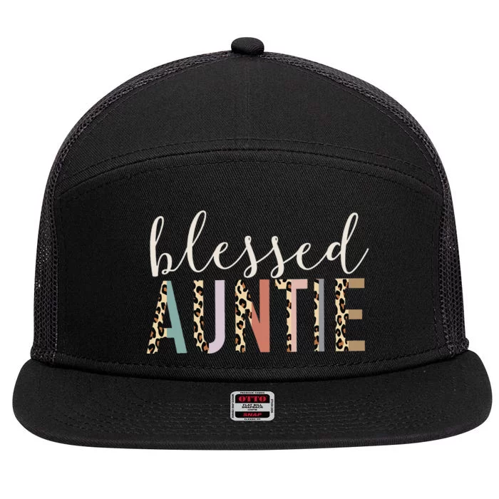 Leopard Blessed Auntie Aunt gift for mother''s day 7 Panel Mesh Trucker Snapback Hat