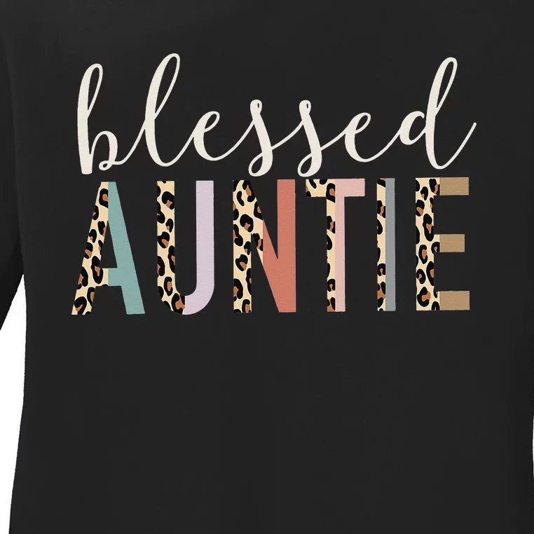 Leopard Blessed Auntie Aunt gift for mother''s day Ladies Long Sleeve Shirt