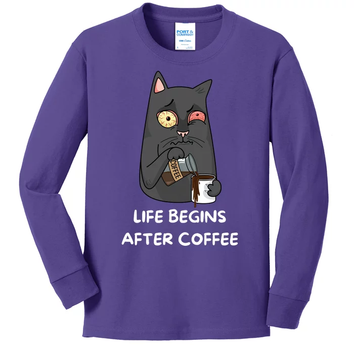 Life Begins After Coffee Kids Long Sleeve Shirt