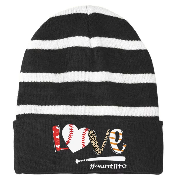 Love Baseball Aunt Baseball Aunt Striped Beanie with Solid Band