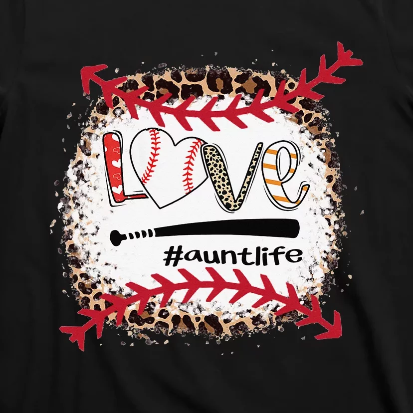 Love Baseball Aunt Tee Baseball Aunt Leopard Print Bleached T-Shirt