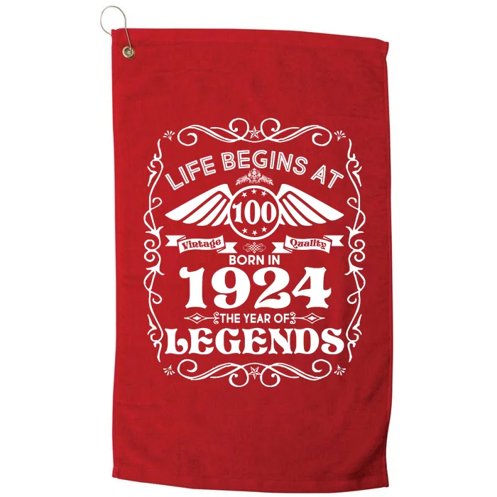 Life Begins At 100 Born In 1924 Year Of Legends Platinum Collection Golf Towel