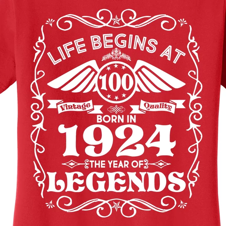 Life Begins At 100 Born In 1924 Year Of Legends Women's T-Shirt