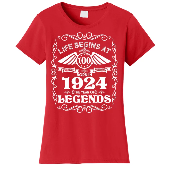 Life Begins At 100 Born In 1924 Year Of Legends Women's T-Shirt