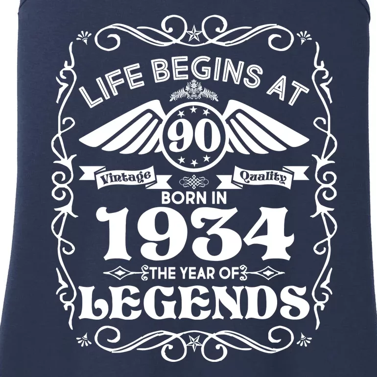 Life Begins At 90 Born In 1934 Year Of Legends Ladies Essential Tank