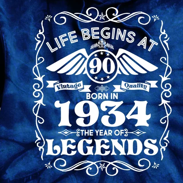 Life Begins At 90 Born In 1934 Year Of Legends Tie Dye Hoodie