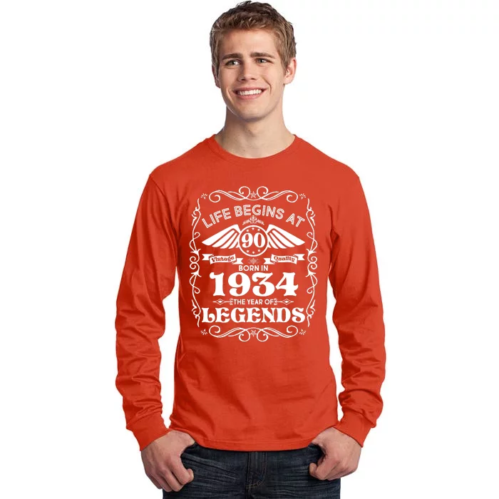 Life Begins At 90 Born In 1934 Year Of Legends Tall Long Sleeve T-Shirt