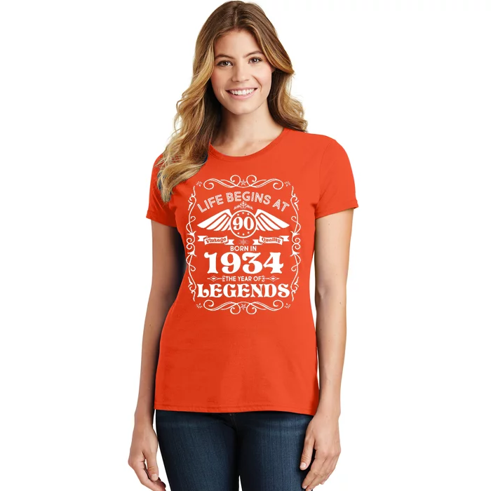 Life Begins At 90 Born In 1934 Year Of Legends Women's T-Shirt