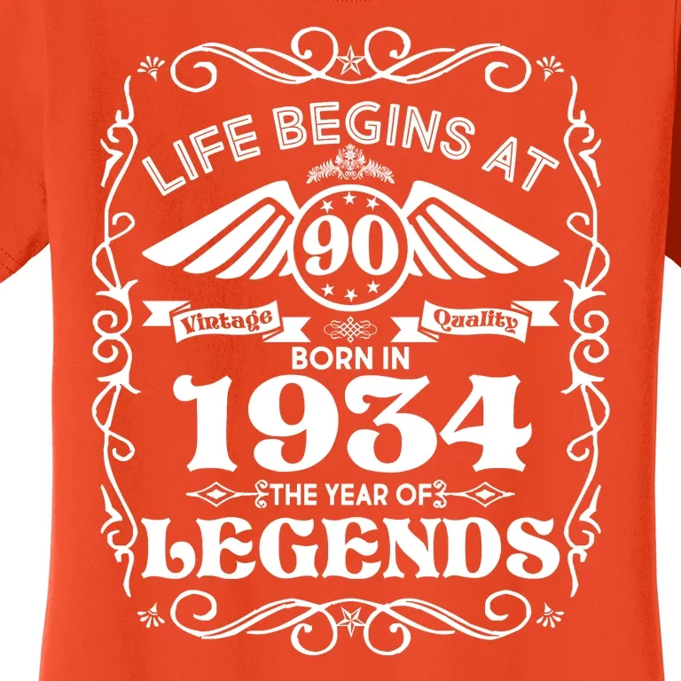 Life Begins At 90 Born In 1934 Year Of Legends Women's T-Shirt