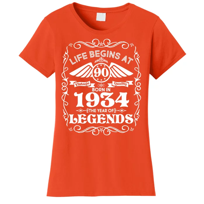 Life Begins At 90 Born In 1934 Year Of Legends Women's T-Shirt