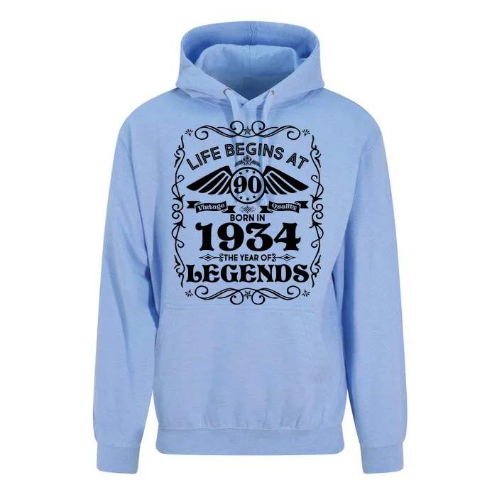 Life Begins At 90 Born In 1934 Year Of Legends Unisex Surf Hoodie