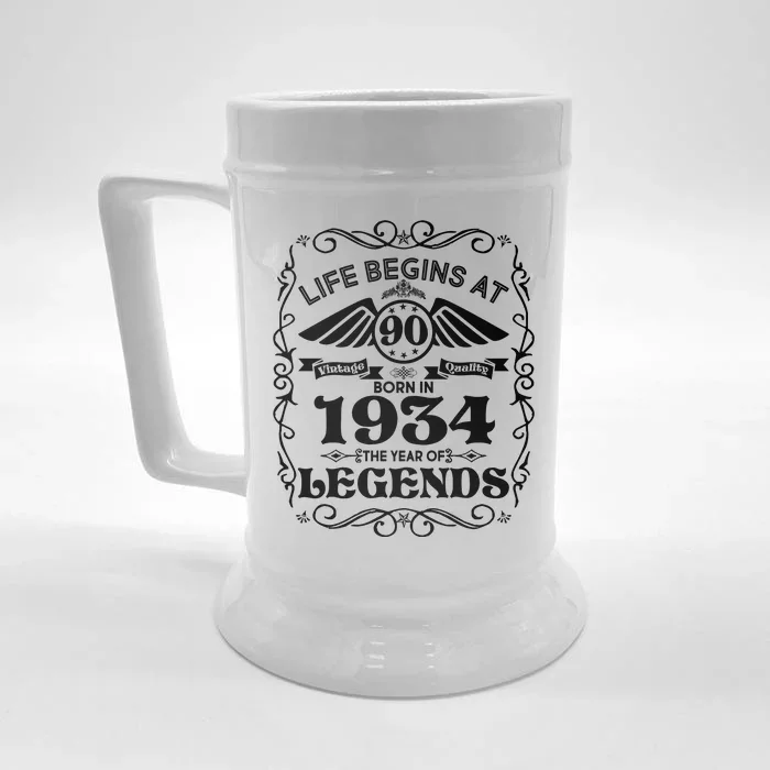 Life Begins At 90 Born In 1934 Year Of Legends Front & Back Beer Stein