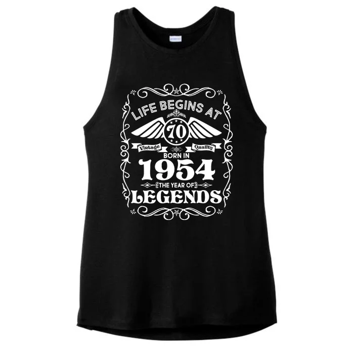 Life Begins At 70 Born In 1954 Year Of Legends Ladies Tri-Blend Wicking Tank