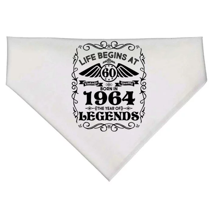 Life Begins At 60 Born In 1964 Year Of Legends USA-Made Doggie Bandana