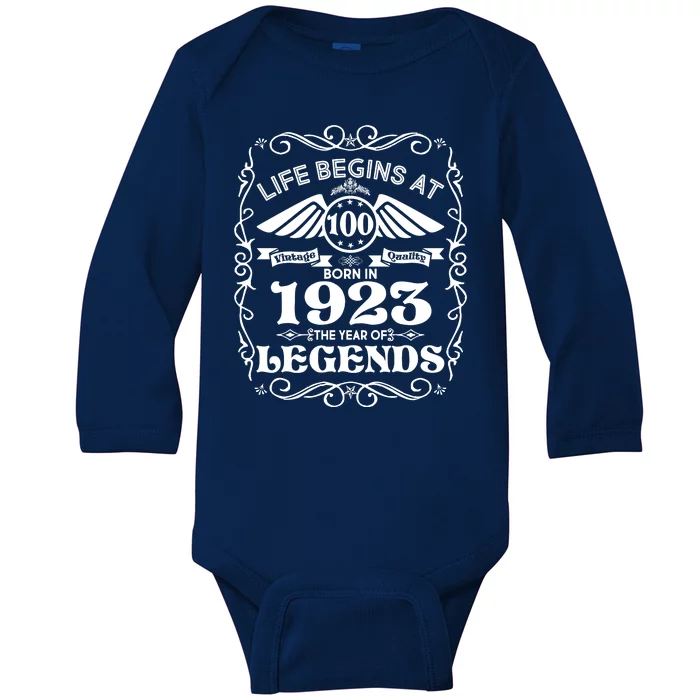 Life Begins At 100 Born In 1923 Year Of Legends Baby Long Sleeve Bodysuit