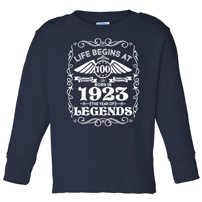 Life Begins At 100 Born In 1923 Year Of Legends Toddler Long Sleeve Shirt