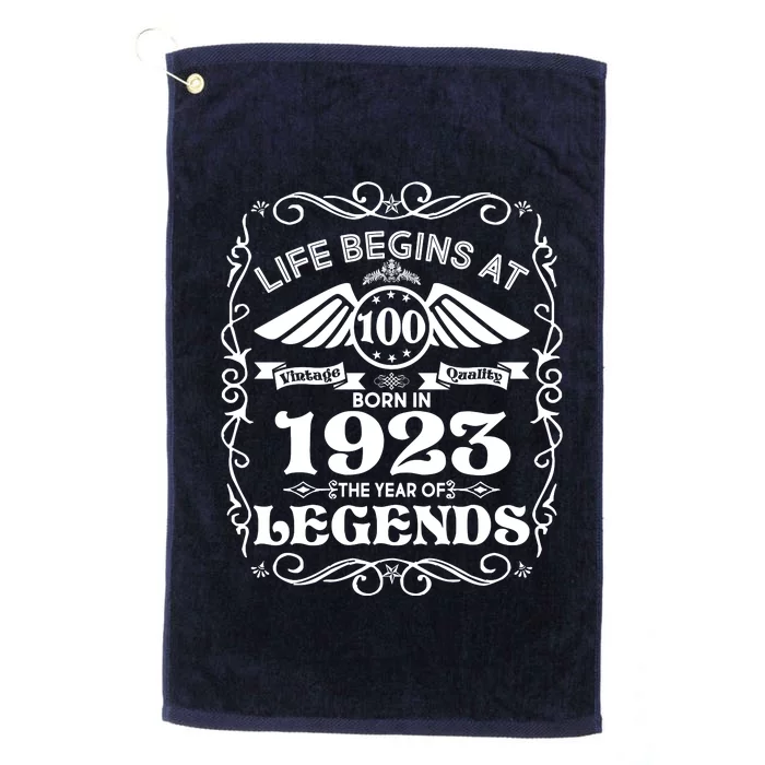 Life Begins At 100 Born In 1923 Year Of Legends Platinum Collection Golf Towel