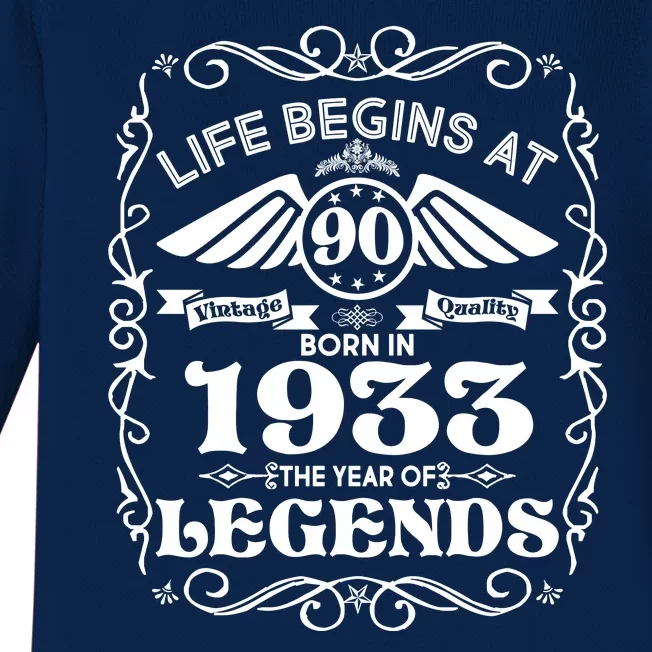 Life Begins At 90 Born In 1933 Year Of Legends Baby Long Sleeve Bodysuit