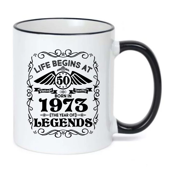 Life Begins At 50 Born In 1973 Year Of Legends Black Color Changing Mug