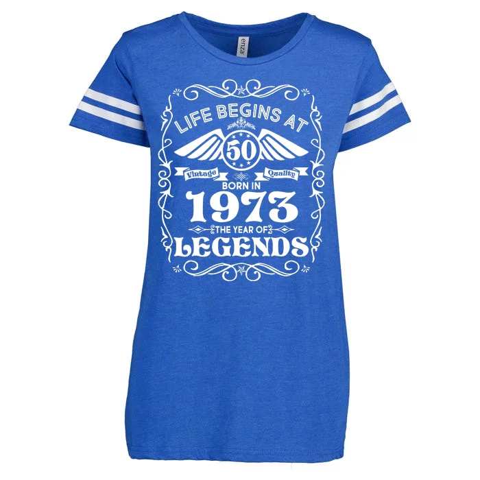 Life Begins At 50 Born In 1973 Year Of Legends Enza Ladies Jersey Football T-Shirt